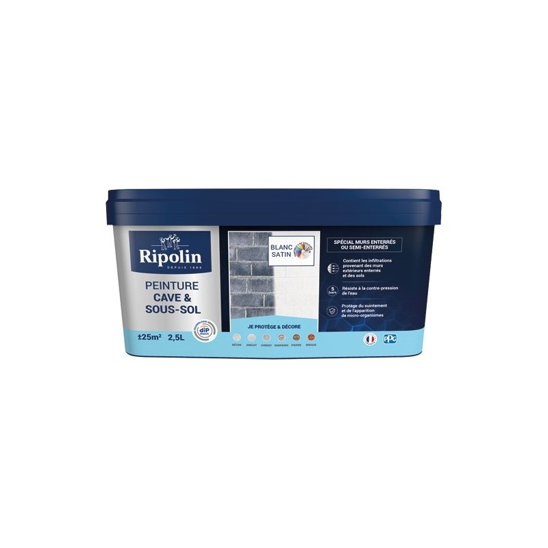 Ripolin Peinture spéciale cave et sous-sol 2,5 L Satin - Blanc