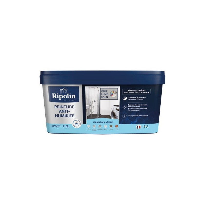 Ripolin Peinture anti-humidité 2,5 L Satin - Gris Lomé