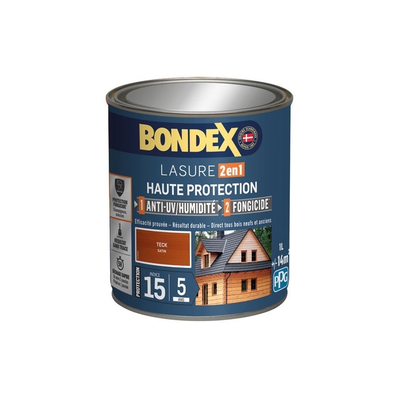 Bondex lasure 2en1 ind 15 / 5 ans 1 L teck