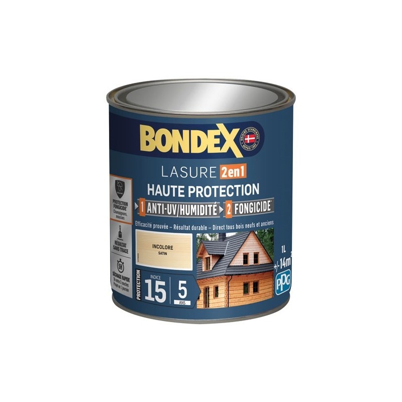 Bondex lasure 2en1 ind 15 / 5 ans 1 L incolore