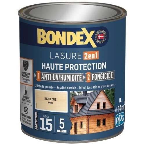 Bondex lasure 2en1 ind 15 / 5 ans 1 L incolore