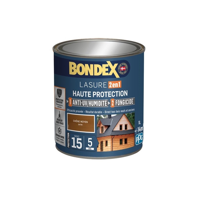 Bondex lasure 2en1 ind 15 / 5ans 1 L chêne moyen
