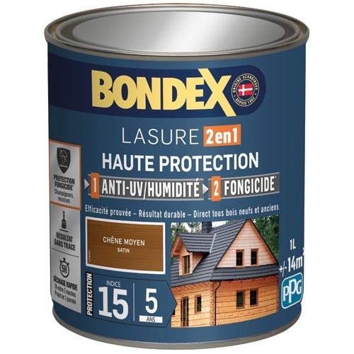 Bondex lasure 2en1 ind 15 / 5ans 1 L chêne moyen