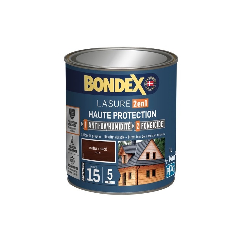 Bondex lasure 2en1 ind 15 / 5ans 1 L chêne foncé