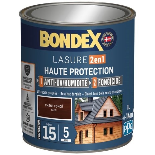 Bondex lasure 2en1 ind 15 / 5ans 1 L chêne foncé