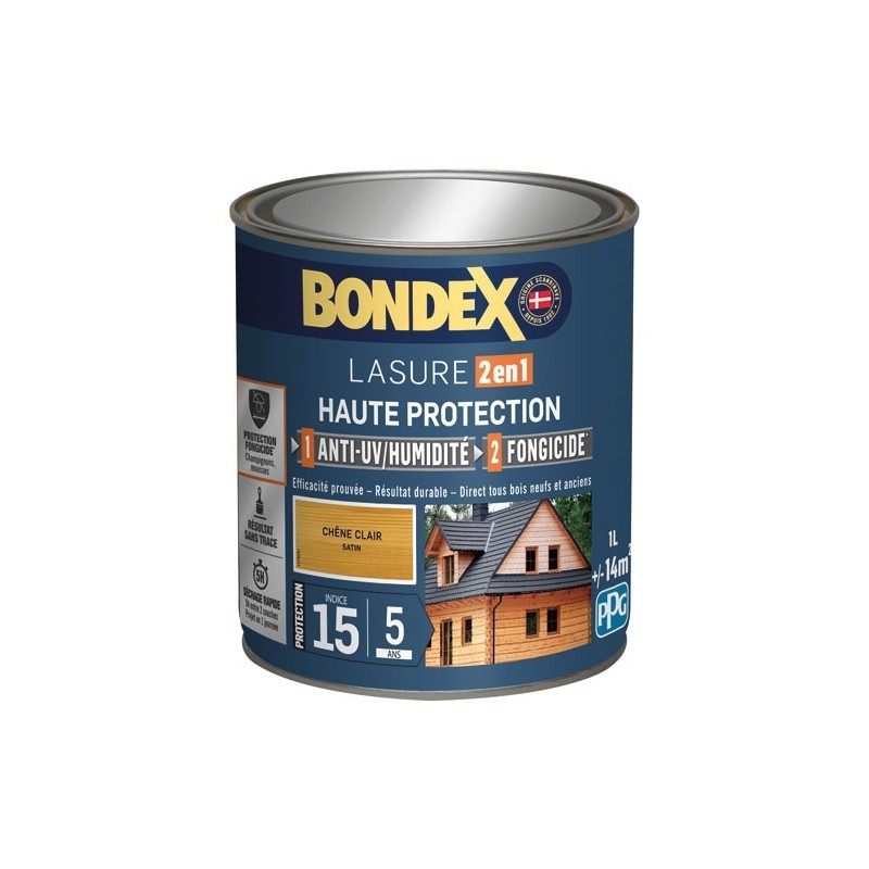 Bondex lasure 2en1 ind 15 / 5 ans 1 L chêne clair