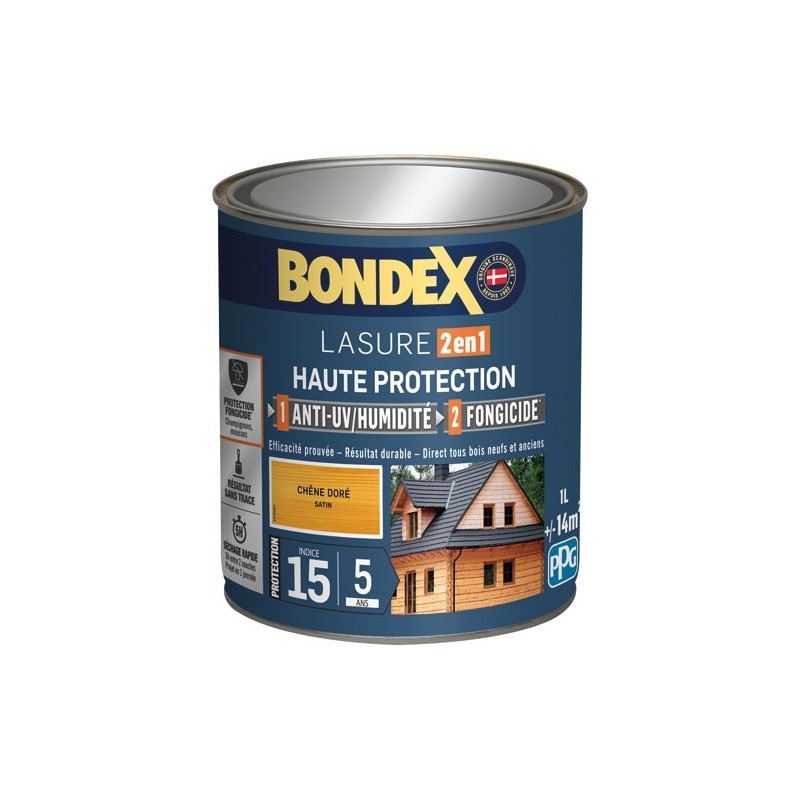 Bondex lasure 2en1 ind 15 / 5ans 1 L chêne doré