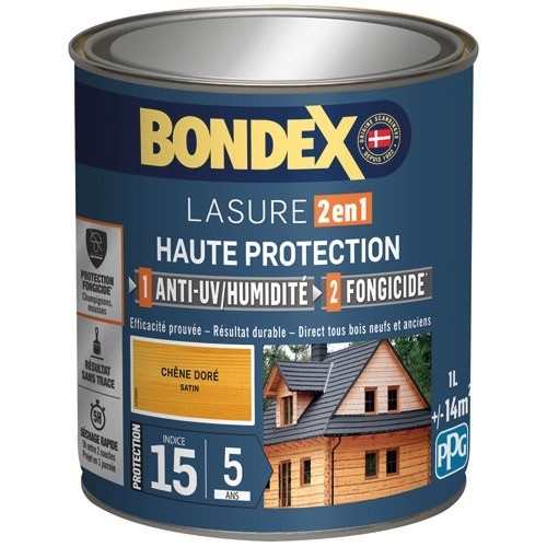 Bondex lasure 2en1 ind 15 / 5ans 1 L chêne doré