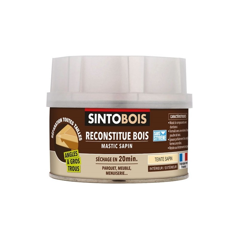 SINTO Mastic bois gros trous et angles bi-composants 190+8 g sapin