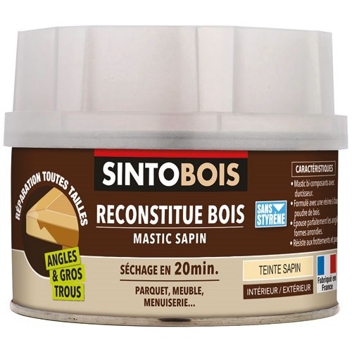 SINTO Mastic bois gros trous et angles bi-composants 190+8 g sapin