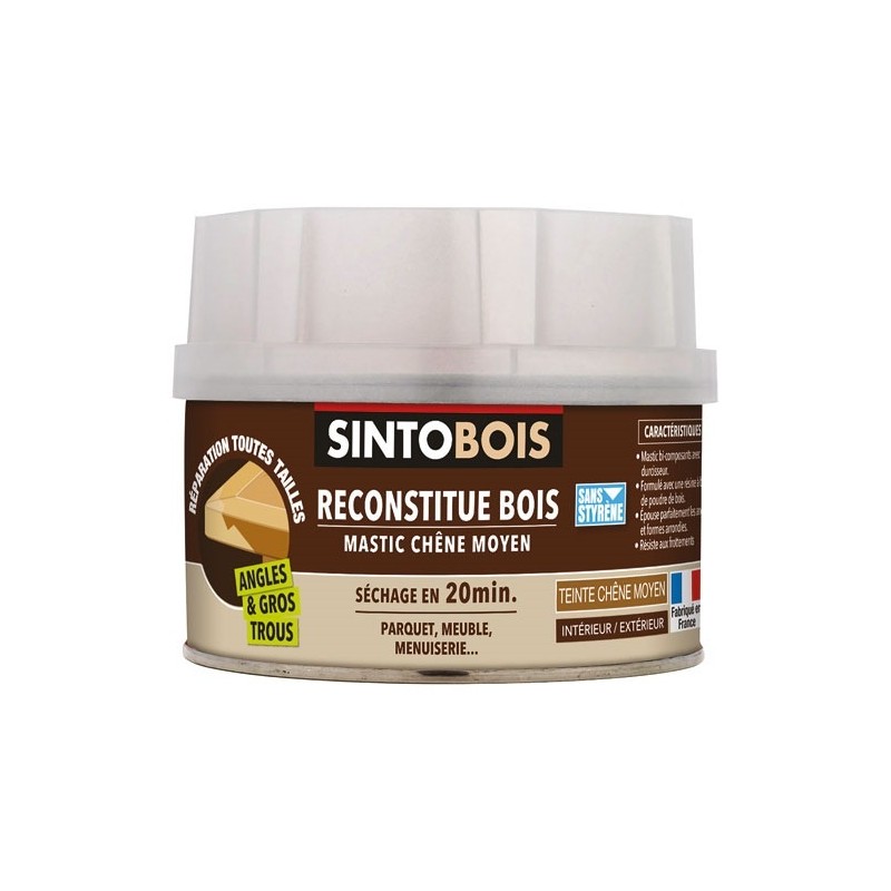 SINTO Mastic bois gros trous/angle bicomposant 550+30g chêne moyen