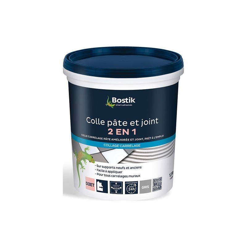 Bostik Colle et joint carrelage 2en1 - prêt à l'emploi - gris - 1,5 Kg