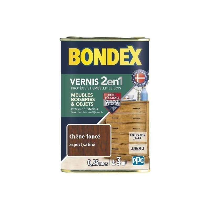 Bondex Vernis chêne foncé satin 250ml
