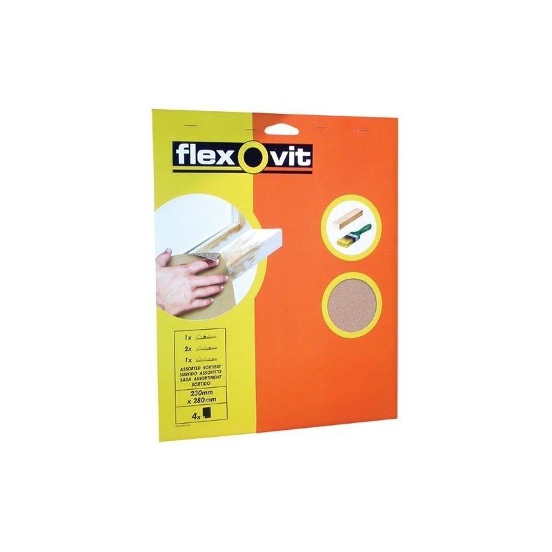 Flexovit Papier de verre assortis x4 sur carte Flexovit